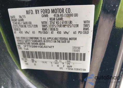 2016 Ford F-250 Xlt из США, поврежденный, VIN 1FT7X2B61GEA07477